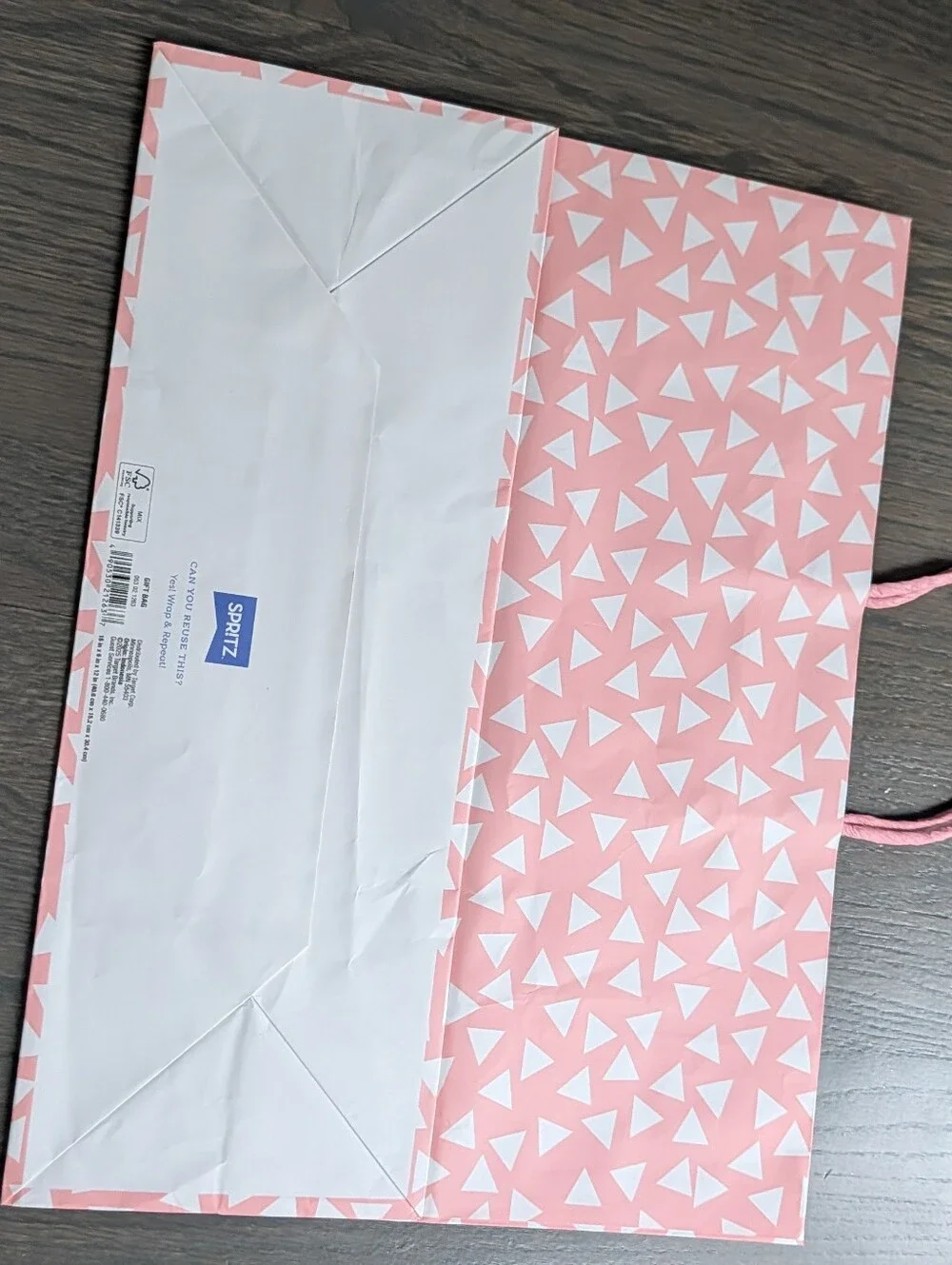 Spritz Pink & White Triangle Geometric Extra Large Paper Gift Bag 16x12x6